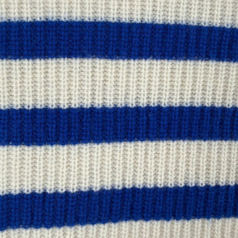 La Ligne Sweater Womens S Cream Blue Striped 100% Cashmere Ribbed Pullover - Picture 9 of 11